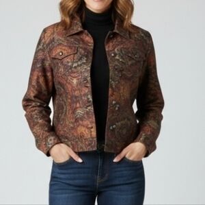 Coldwater Creek Autumn Multicolor Jacket Tie Dye Style Size XL Vintage